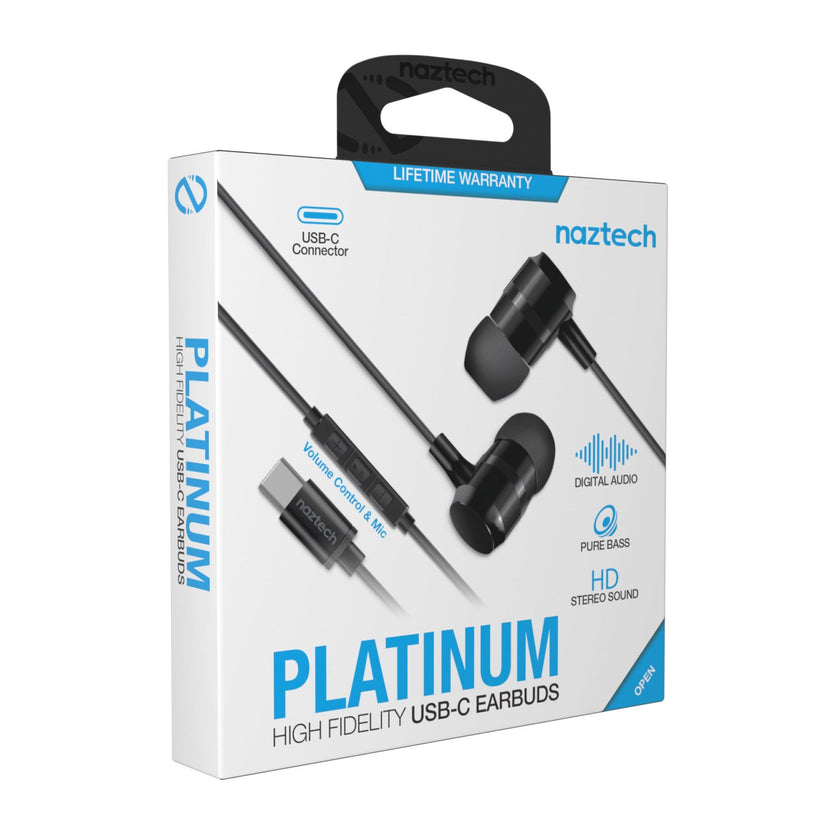 Naztech - Platinum High Fidelity USB-C Earbuds Black