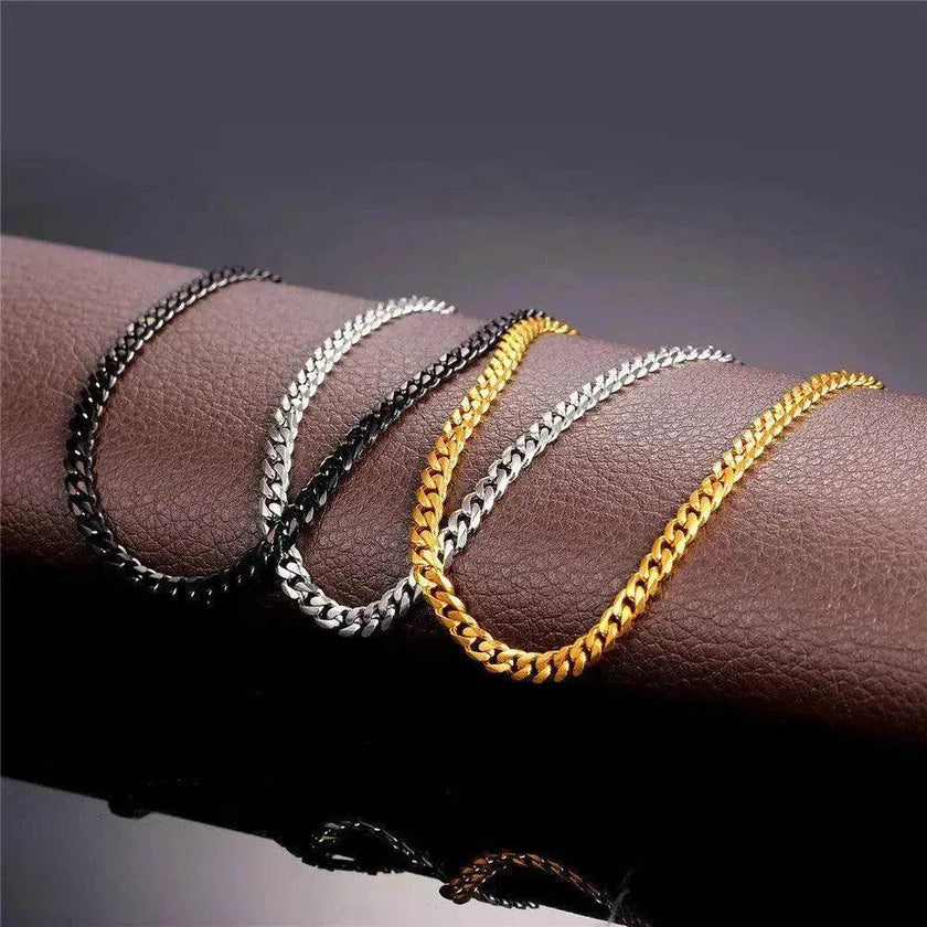 316L Stainless Steel Cuban Link Chain Necklace – Hip Hop Curb Chain | Black, Gold & Steel | 46–76cm