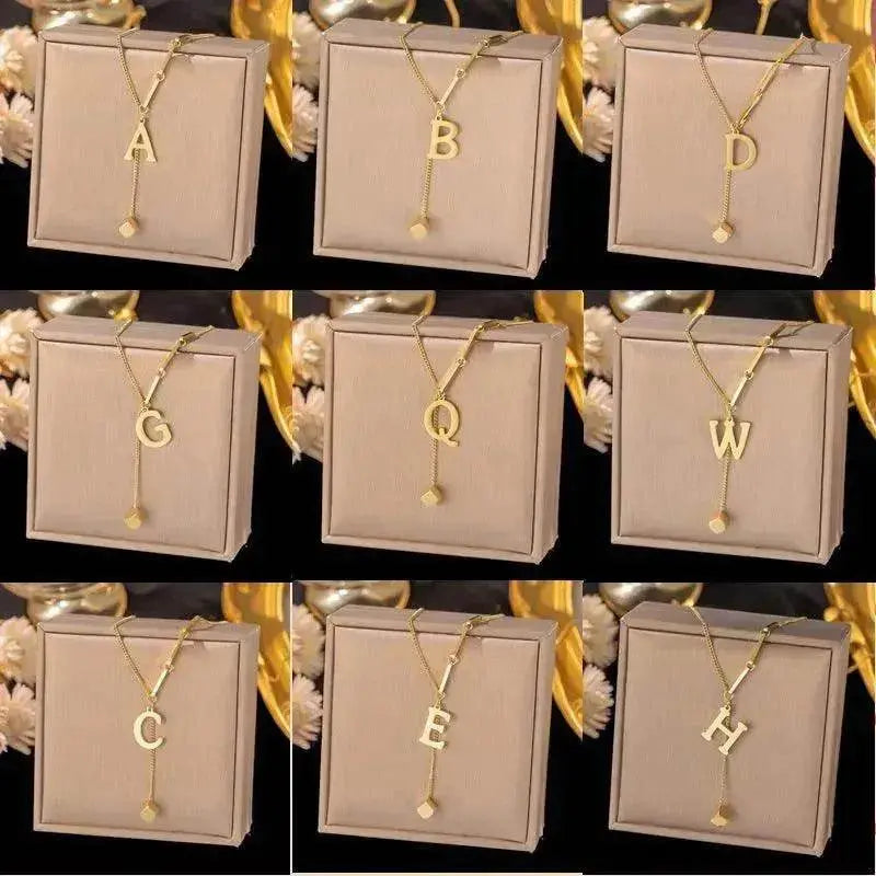 Necklace Ornament Titanium Steel Tassel 26 Letters Female Small Square Pendant Graceful Personality Jewelry