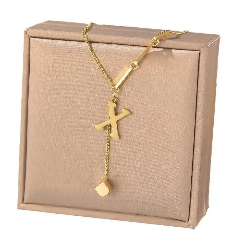 Necklace Ornament Titanium Steel Tassel 26 Letters Female Small Square Pendant Graceful Personality Jewelry