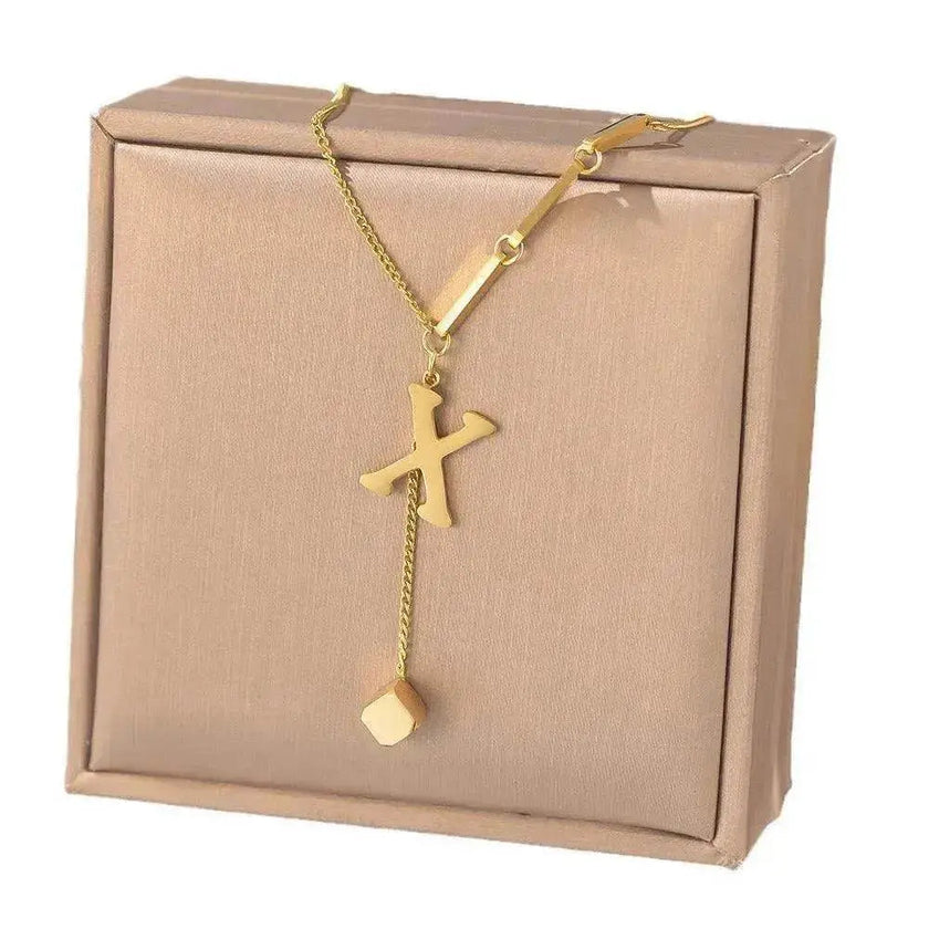 Necklace Ornament Titanium Steel Tassel 26 Letters Female Small Square Pendant Graceful Personality Jewelry