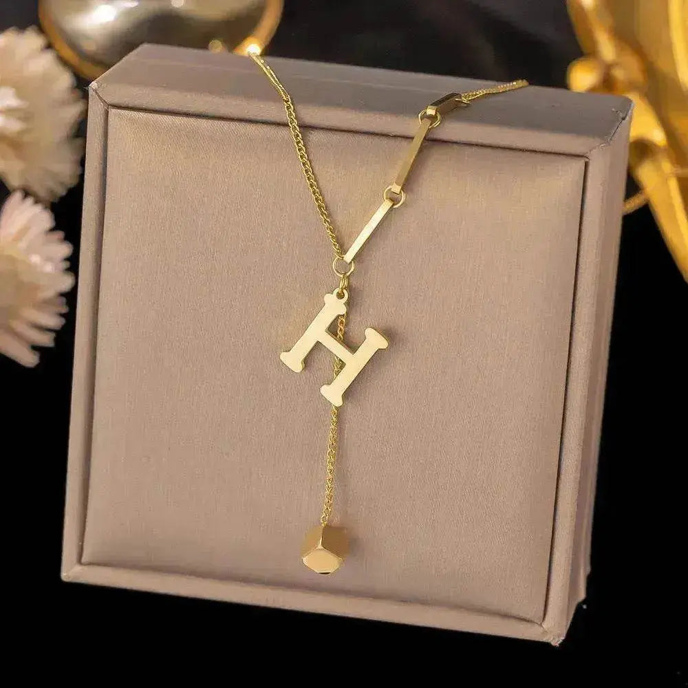 Necklace Ornament Titanium Steel Tassel 26 Letters Female Small Square Pendant Graceful Personality Jewelry