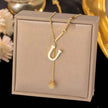 Necklace Ornament Titanium Steel Tassel 26 Letters Female Small Square Pendant Graceful Personality Jewelry