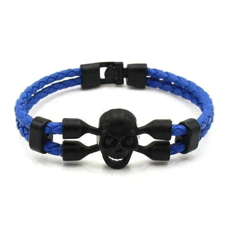 Men's Skull Black Buttons & Leather Bracelet - Neutral Stylish