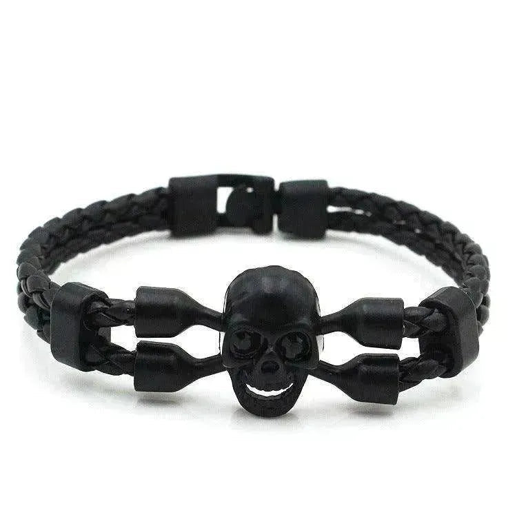 Men's Skull Black Buttons & Leather Bracelet - Neutral Stylish