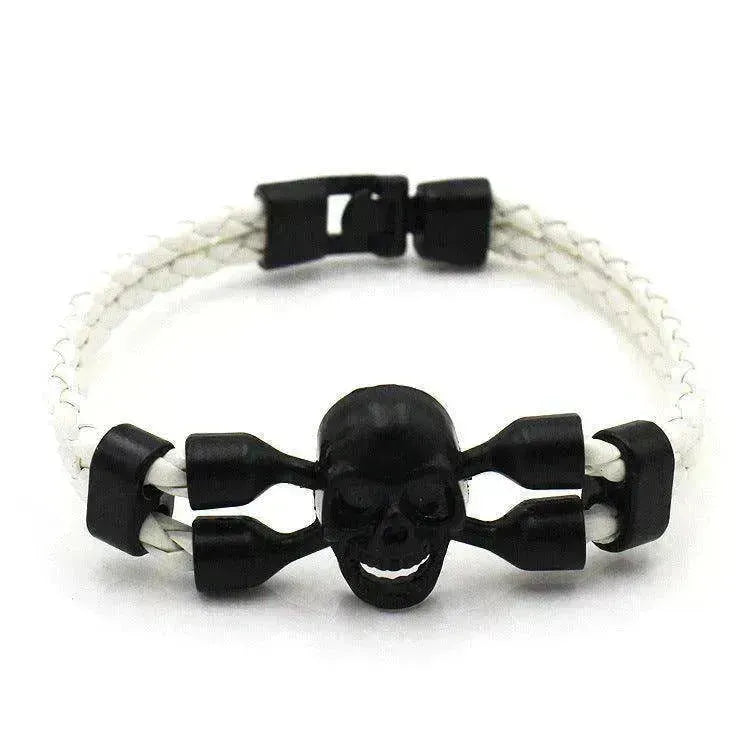 Men's Skull Black Buttons & Leather Bracelet - Neutral Stylish