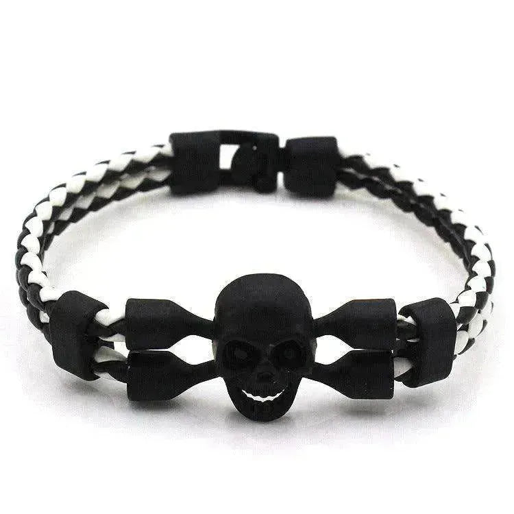 Men's Skull Black Buttons & Leather Bracelet - Neutral Stylish