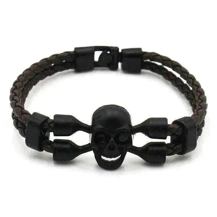 Men's Skull Black Buttons & Leather Bracelet - Neutral Stylish