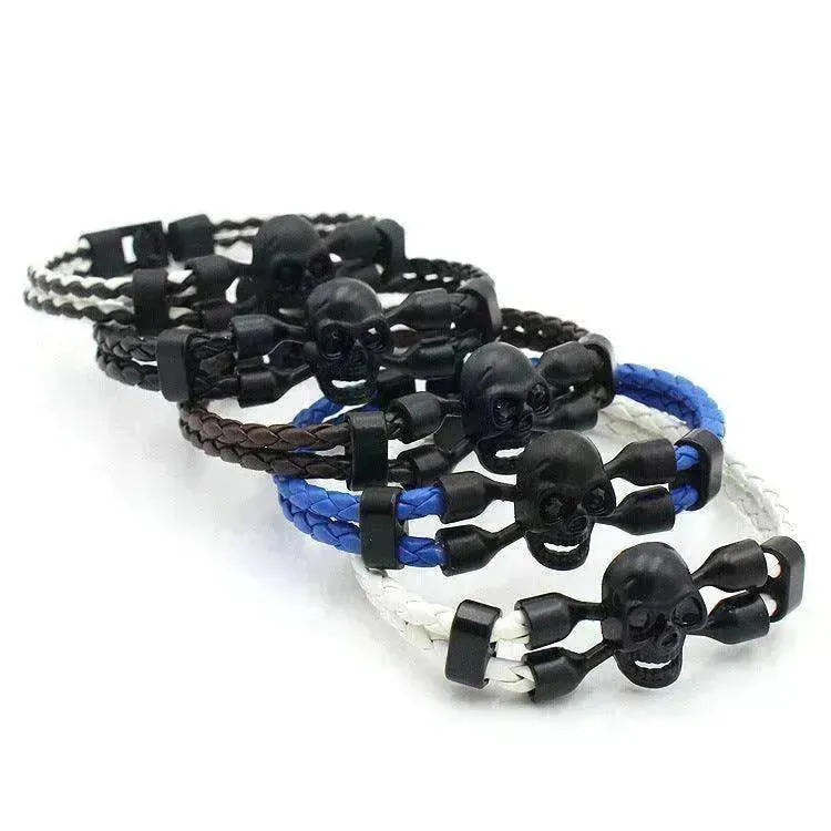 Men's Skull Black Buttons & Leather Bracelet - Neutral Stylish