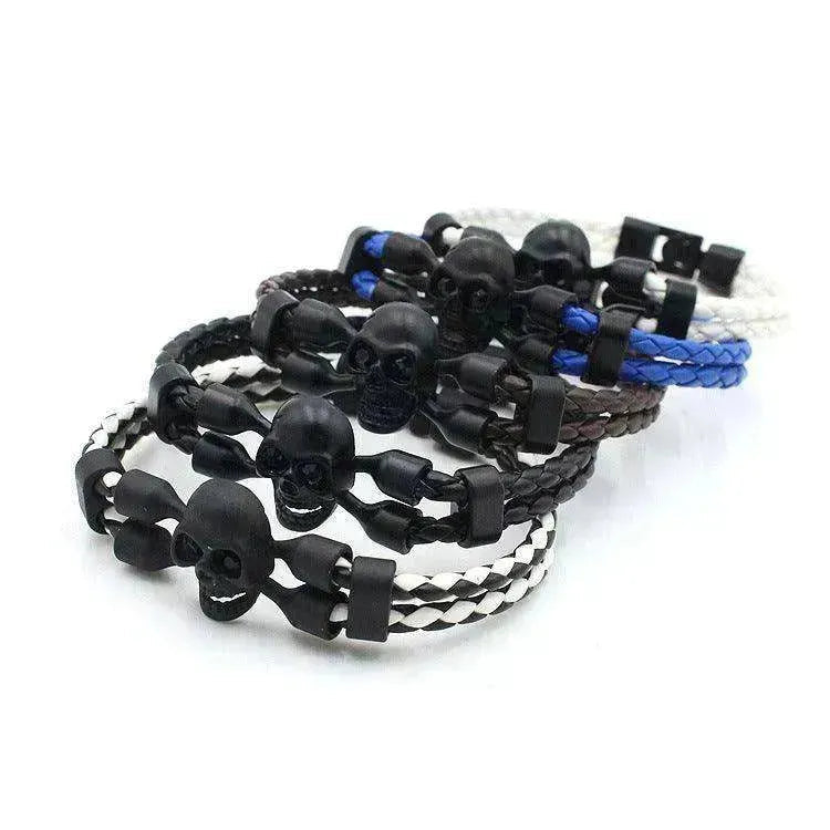 Men's Skull Black Buttons & Leather Bracelet - Neutral Stylish