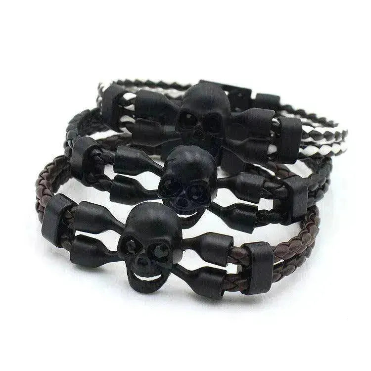 Men's Skull Black Buttons & Leather Bracelet - Neutral Stylish