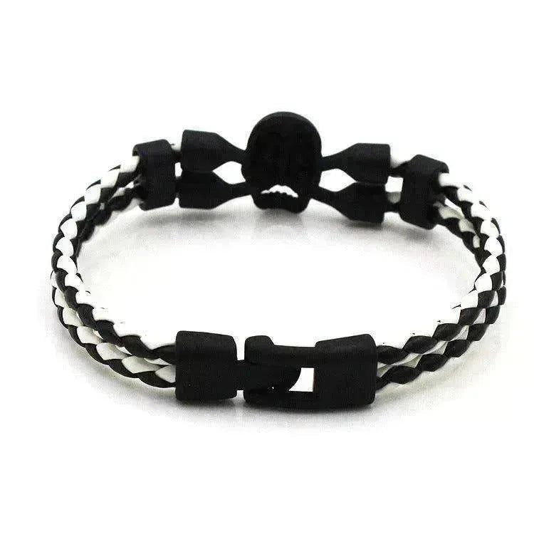 Men's Skull Black Buttons & Leather Bracelet - Neutral Stylish