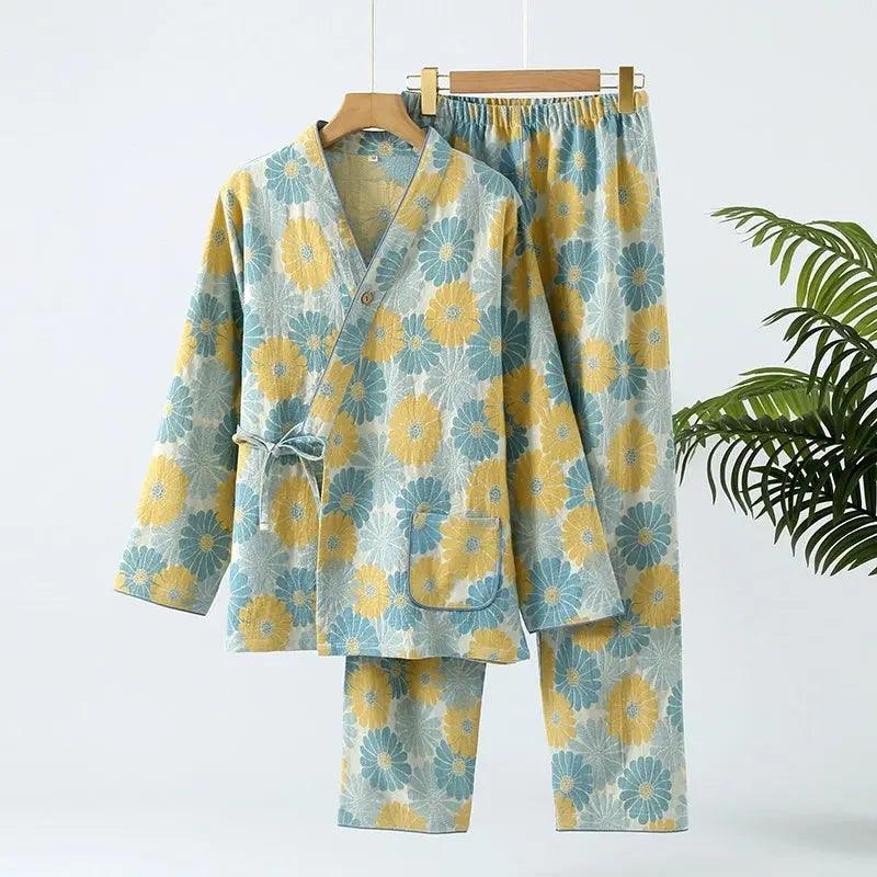 New Chinese Style Spring And Autumn Double Pure Cotton Gauze Pajamas For Women