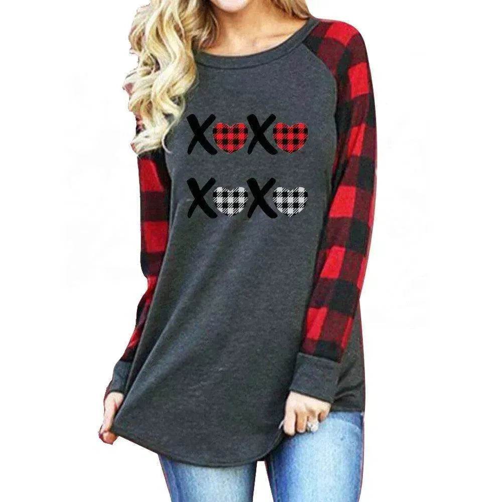 New Color Matching Women's Long-sleeved Valentine's Day Print Series Women's Top