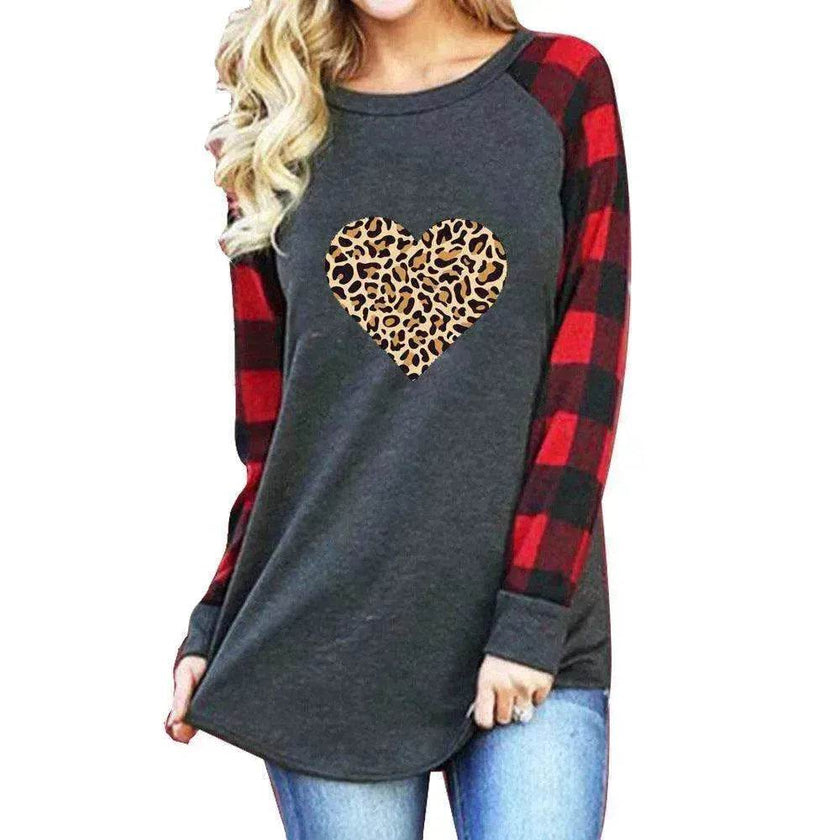 New Color Matching Women's Long-sleeved Valentine's Day Print Series Women's Top