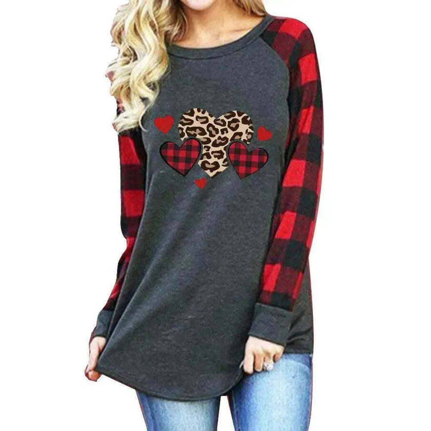 New Color Matching Women's Long-sleeved Valentine's Day Print Series Women's Top
