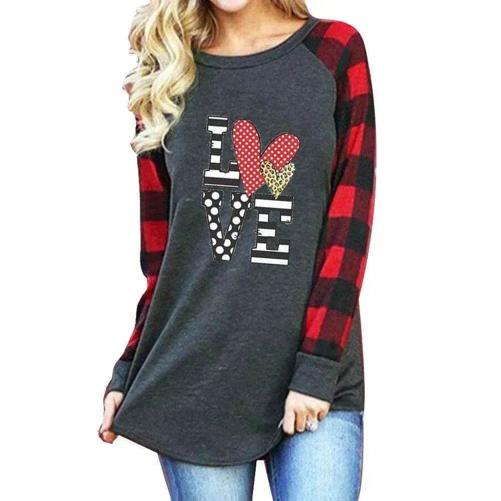 New Color Matching Women's Long-sleeved Valentine's Day Print Series Women's Top