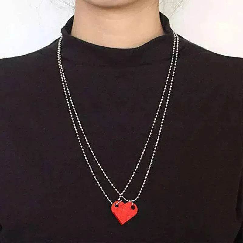 New Heart Shaped Stitching Acrylic Couple Necklace