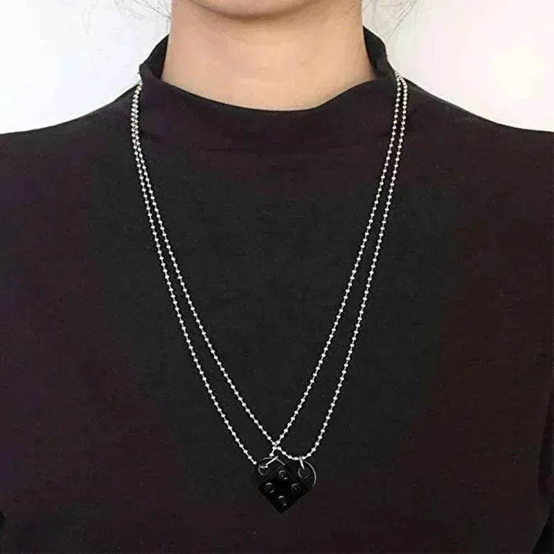 New Heart Shaped Stitching Acrylic Couple Necklace
