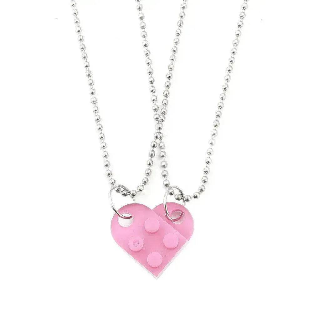 New Heart Shaped Stitching Acrylic Couple Necklace