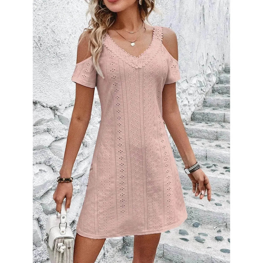 New Off-shoulder Short-sleeved Dress Fashion Summer Slimming A-line Dresses Casual Holiday Beach Dress For Womens Clothing