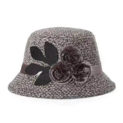 New women's woolen French plain weave flowers basin hat
