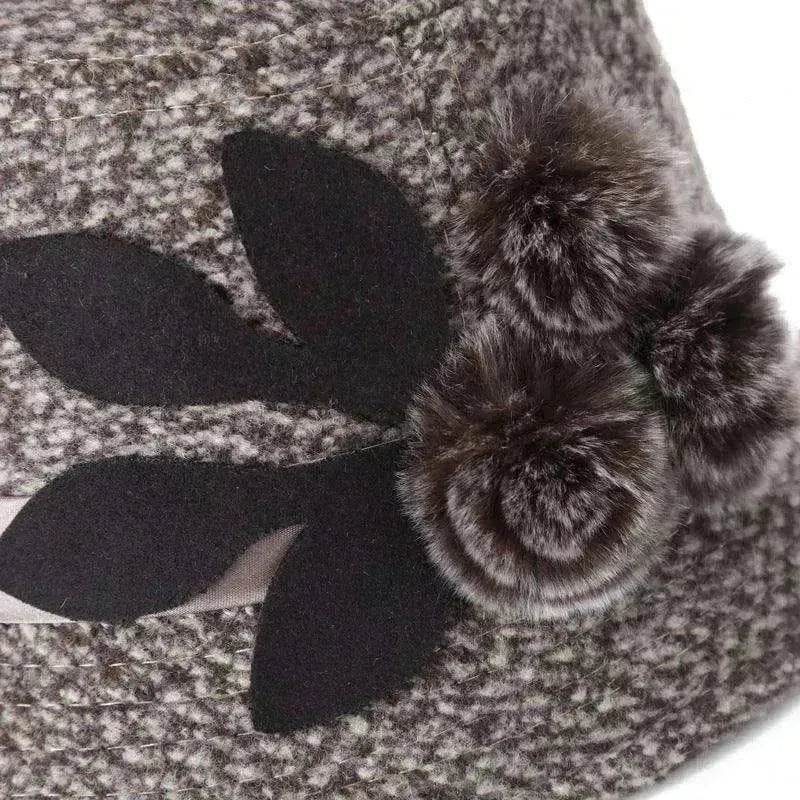 New women's woolen French plain weave flowers basin hat