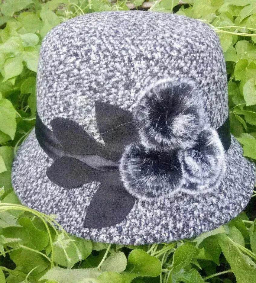 New women's woolen French plain weave flowers basin hat