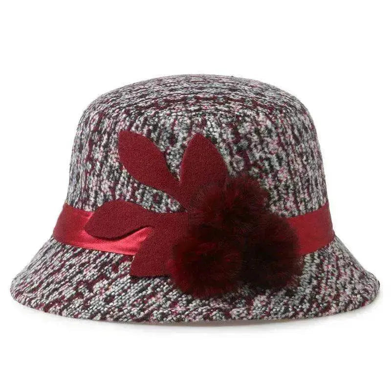 New women's woolen French plain weave flowers basin hat