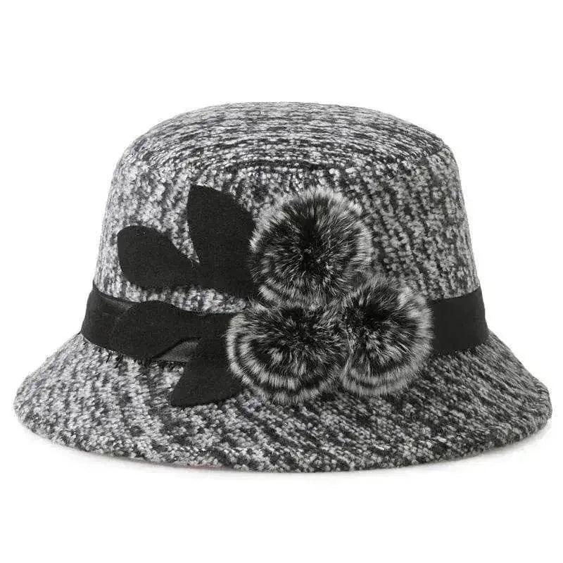 New women's woolen French plain weave flowers basin hat