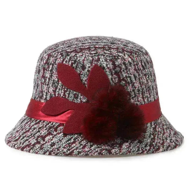 New women's woolen French plain weave flowers basin hat