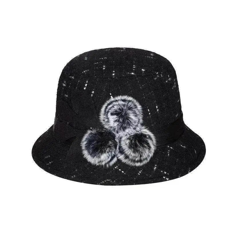New women's woolen French plain weave flowers basin hat