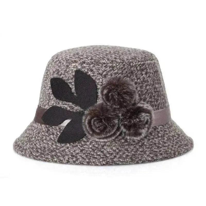 New women's woolen French plain weave flowers basin hat