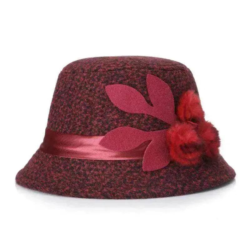 New women's woolen French plain weave flowers basin hat