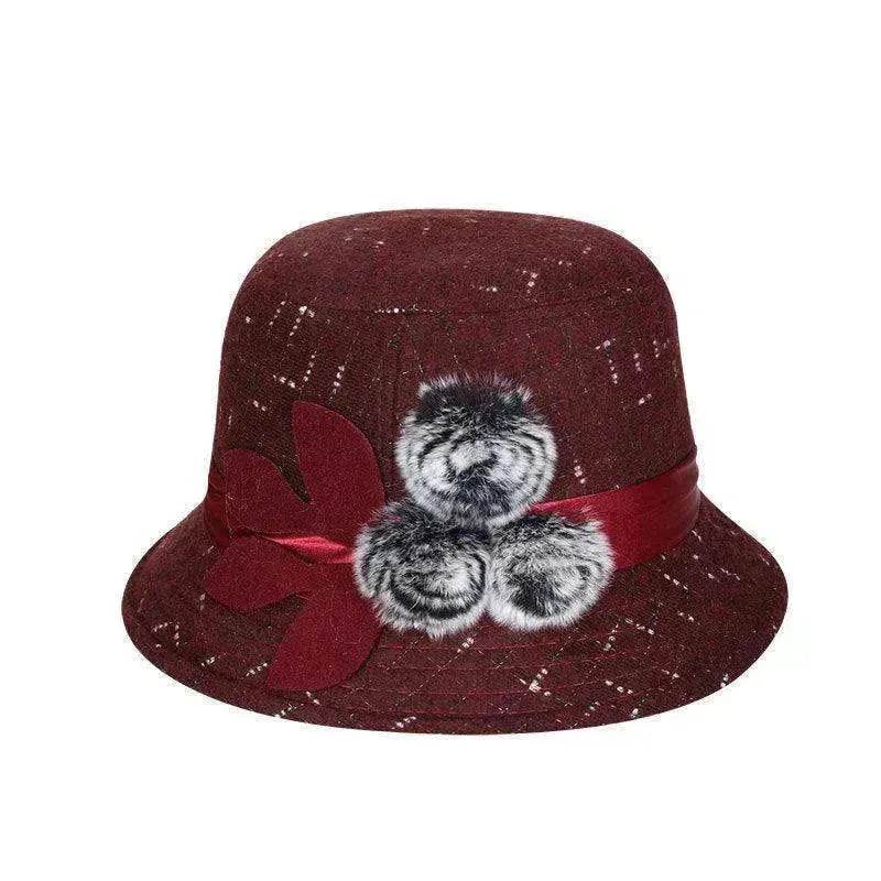 New women's woolen French plain weave flowers basin hat