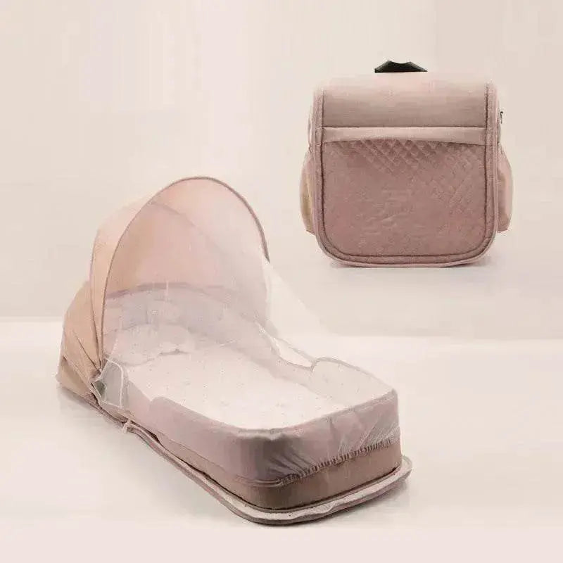 Foldable Newborn Baby Crib – Portable Travel Cot with Mosquito Net & Cotton Cushion