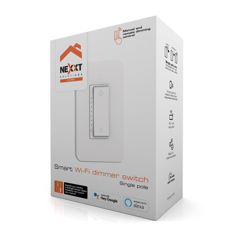Nexxt - Smart Home Wi-Fi Dimmer Switch Single Pole Voice Control Alexa/Google - Manual & Remote Dimming - White