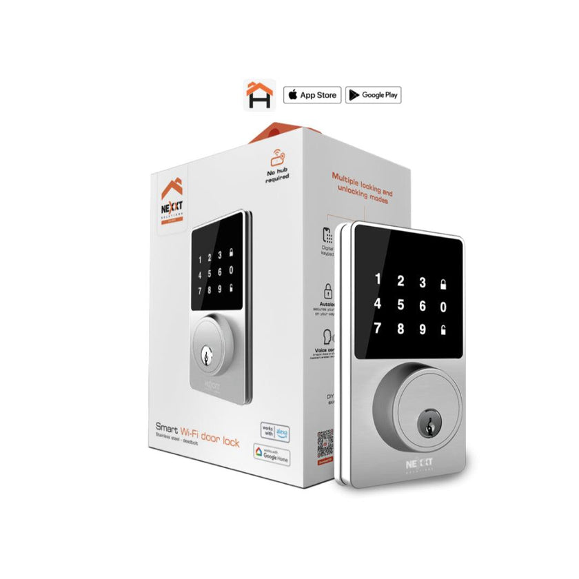 Nexxt - Smart Home - Wi-Fi Door Lock - Digital Keypad Mechanical Key - Stainless Steel