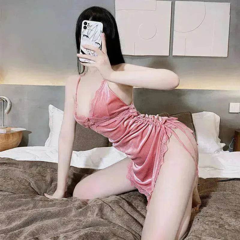 Noble Velvet Side Slit Sling Backless Pajamas