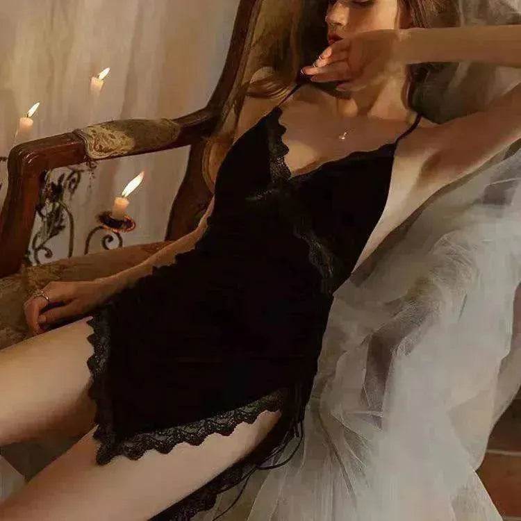 Noble Velvet Side Slit Sling Backless Pajamas