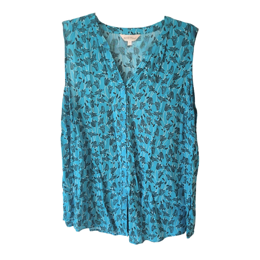 Women's Northern Reflections Blue Floral Button-Up Sleeveless Blouse [XL]