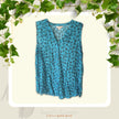 Women's Northern Reflections Blue Floral Button-Up Sleeveless Blouse [XL]