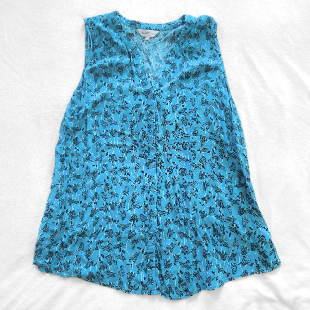 Women's Northern Reflections Blue Floral Button-Up Sleeveless Blouse [XL]