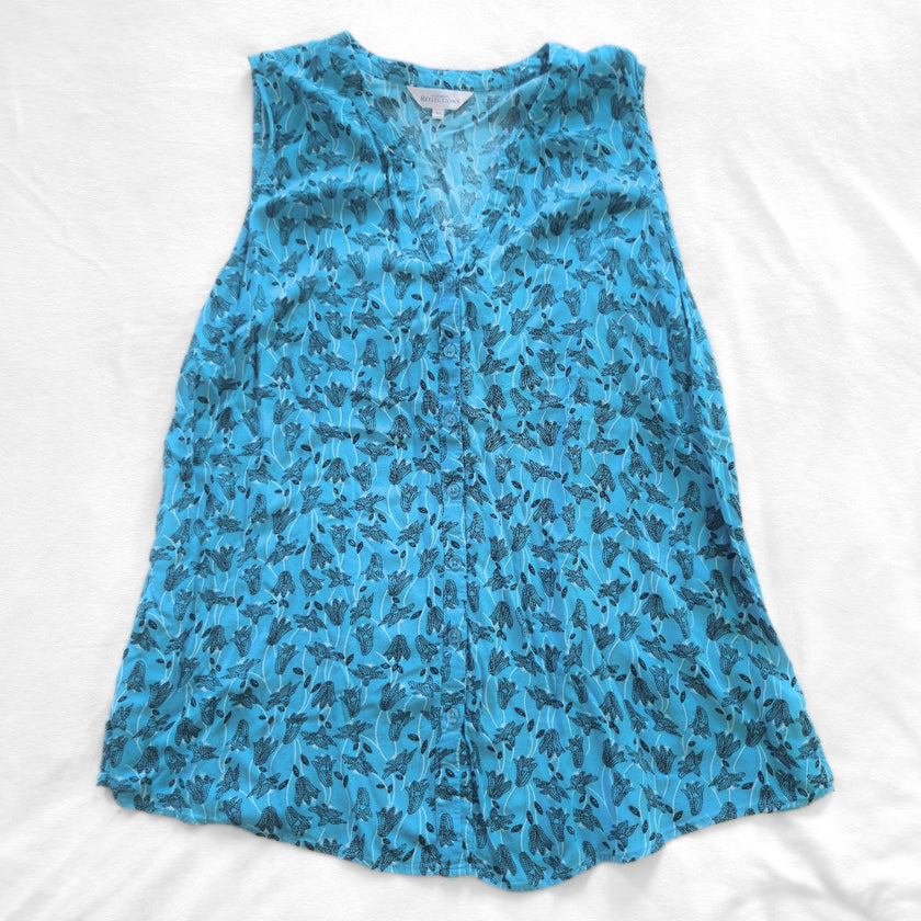 Women's Northern Reflections Blue Floral Button-Up Sleeveless Blouse [XL]