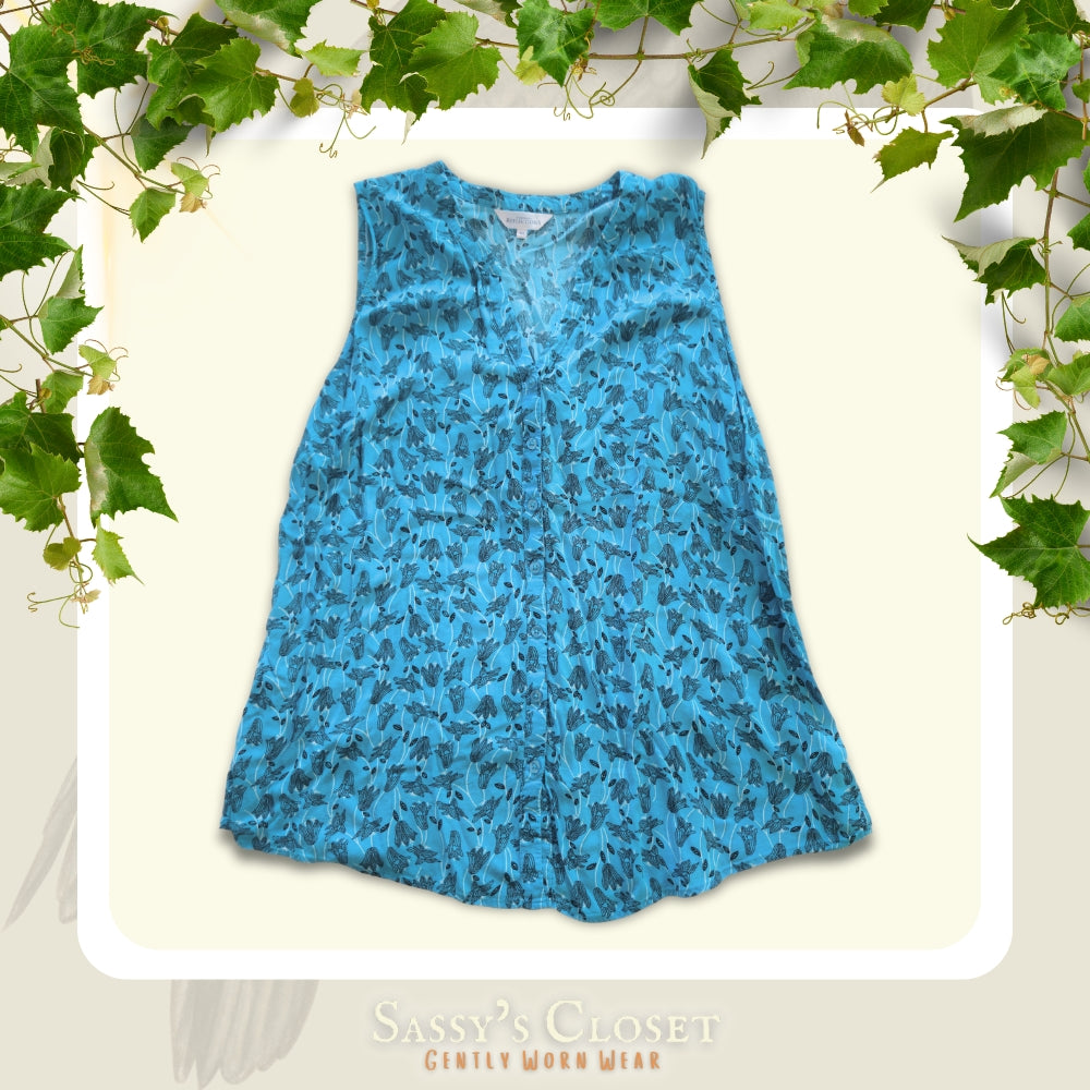 Women's Northern Reflections Blue Floral Button-Up Sleeveless Blouse [XL]
