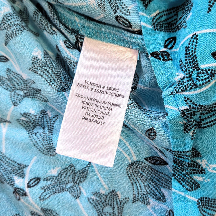 Women's Northern Reflections Blue Floral Button-Up Sleeveless Blouse [XL]