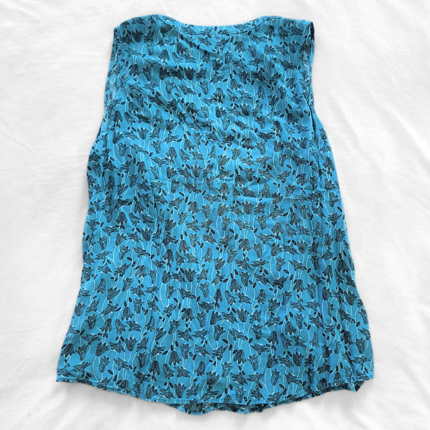 Women's Northern Reflections Blue Floral Button-Up Sleeveless Blouse [XL]