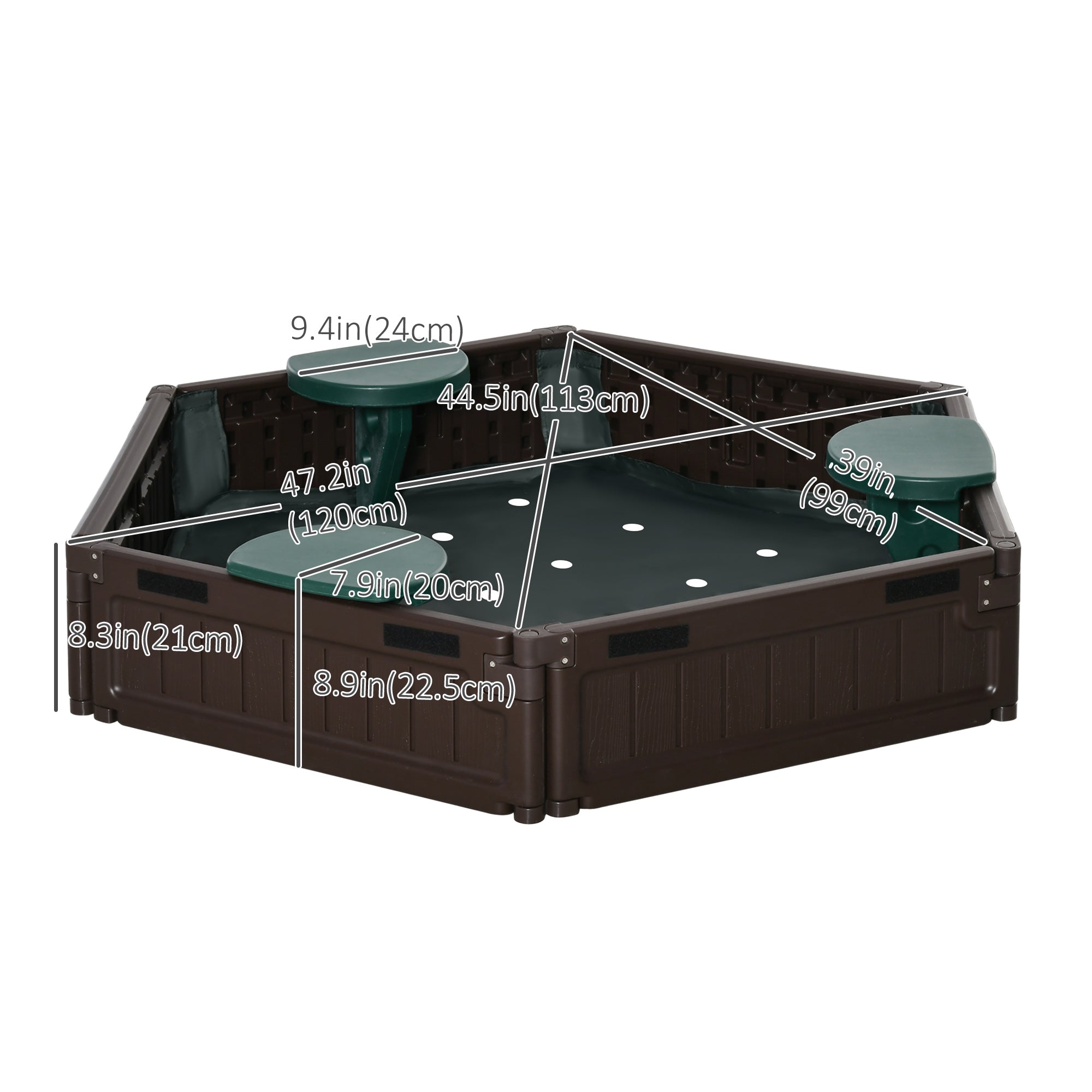 Outsunny Sandbox for Kids with Cover DIY Sandpit Outdoor Play 3 Seats Bottom Liner Backyard