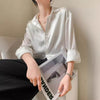 White Texture Long sleeve button Satin Shirt For Work business office