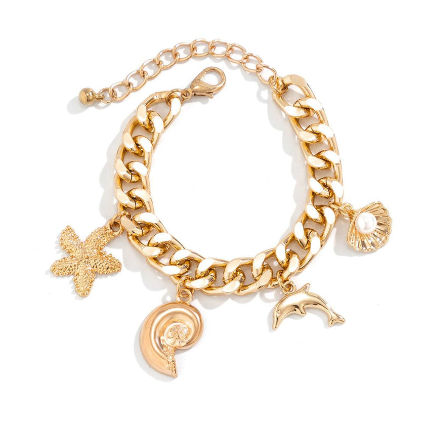 Boho Dolphin Starfish Conch Pendant Jewelry Set – Choker Necklace & Bracelets for Women